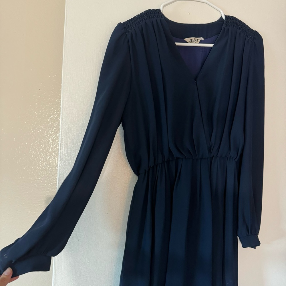 Anthropologie Deep Blue Long Sleeve Dress